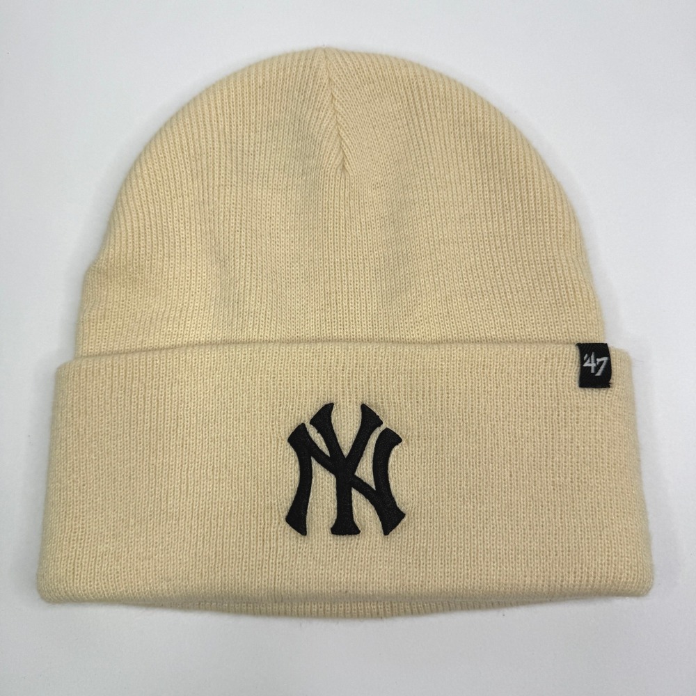 New York Yankees 47 Brand Beanie Mens OSFA Cream Cuffed Knit Hat